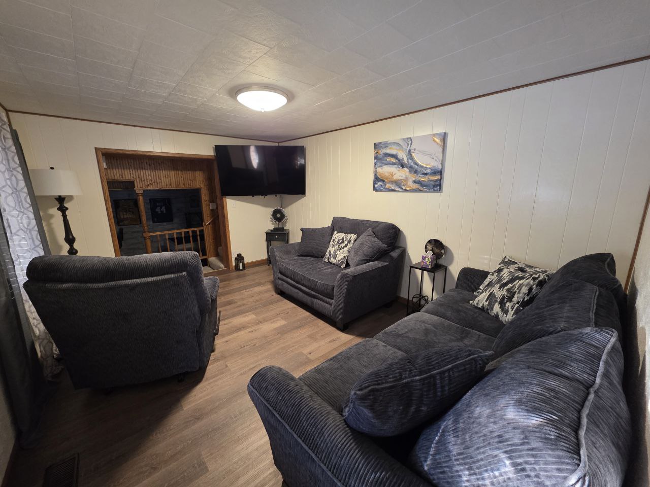 Cozy living room with smart TV in Morgantown Airbnb near WVU